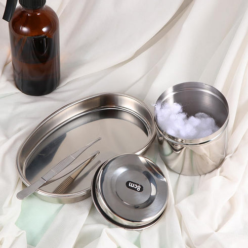 iplusmile 2set Medical Tray, Stainless Steel Instrument Tray with Jar and Tweezer, Tattoo Sterilizer Tool