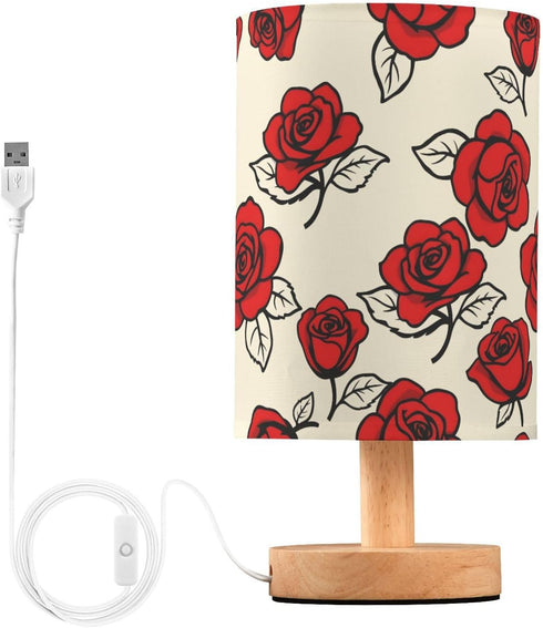 ALAZA Bedside Table Lamp for Bedroom Red Rose Floral Nightstand LED Light
