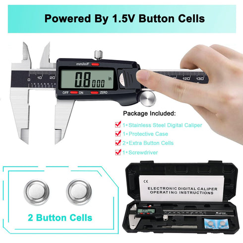 Kynup Caliper Measuring Tool, Digital Micrometer Caliper with Stainless Steel, Large LCD Screen, Auto-Off Feature