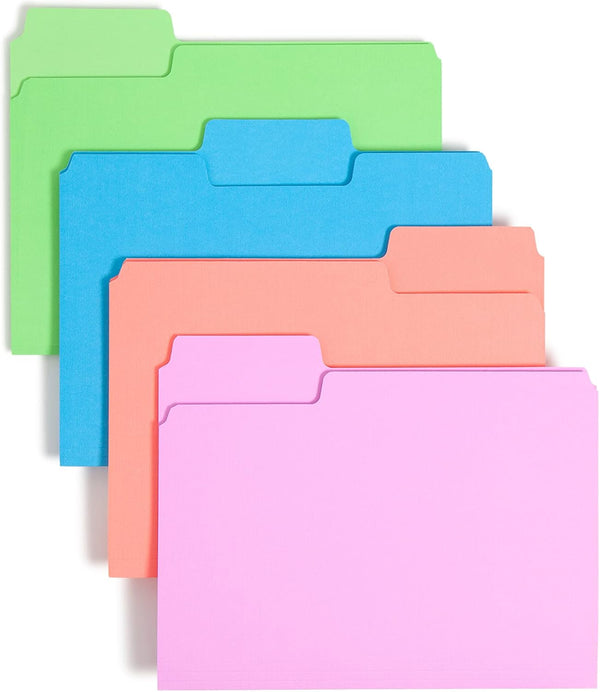 Smead SuperTab File Folder, Oversized 1/3-Cut Tab, Letter Size, Assorted Bright Colors, 24 per Pack