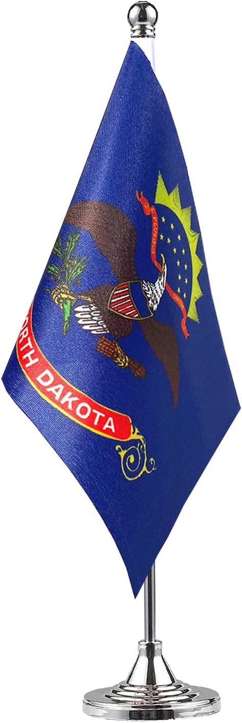 GentleGirl.USA North Dakota State Flag, Small Mini Desk Flag on Stand Base for US Festival Events Decoration