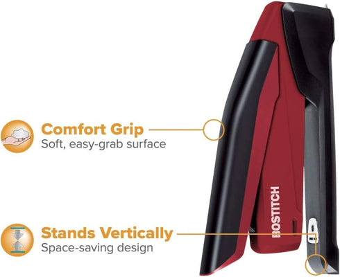 Bostitch Stapler with 1260 Staples, InPower Red Spring Powered Stapler with Built-in Staple Remover for Desk