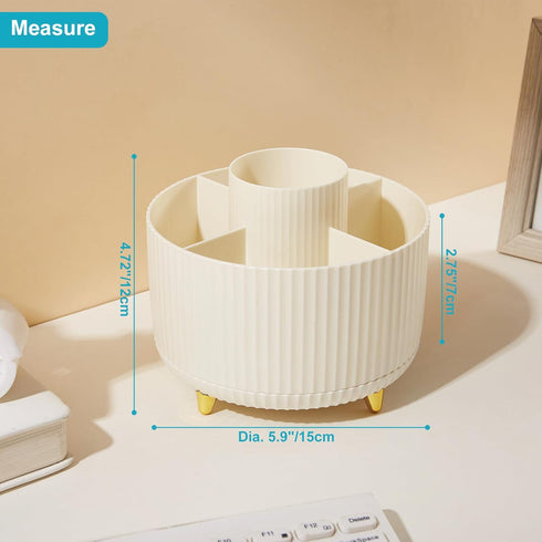Desk Pencil Pen Holder, 5 Slots 360 Degree Rotating Organizer for Stationery Supplies (Cream Yellow)