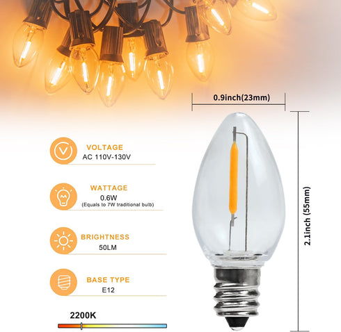 Bulb C7 E12 Bulbs Bulbs, 0.6 7W Bulb, 2200K, Bulb, 50 Pack LED Night Light LED Candelabra Light Watt Equivalent