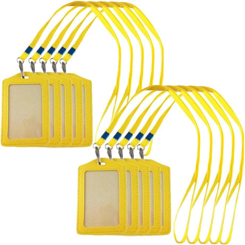 yueton 10pcs Vertical Style Leather Business ID Badge Card Holder with Long Neck Strap Band Lanyard (Yellow)