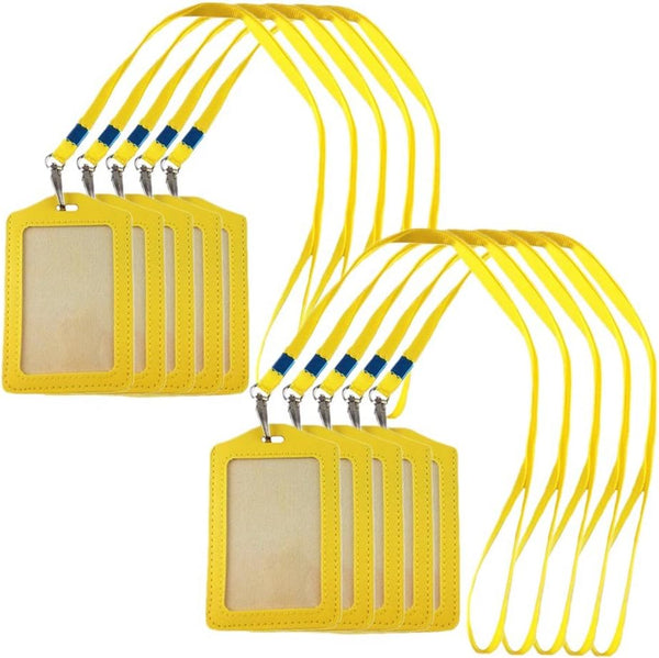 yueton 10pcs Vertical Style Leather Business ID Badge Card Holder with Long Neck Strap Band Lanyard (Yellow)