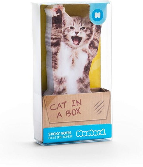 Mustard Sticky Post Notes Memo Pad, Cat In A Box Design