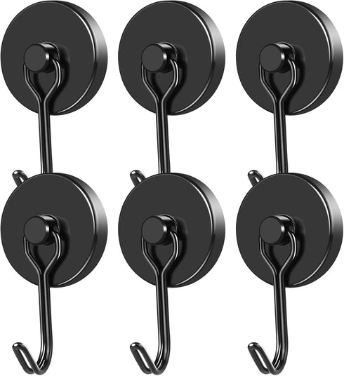 MIKEDE Magnetic Hooks, 110LB Heavy Duty Neodymium Black Magnet Hooks for Indoor Outdoor Hangers, 6 Pack