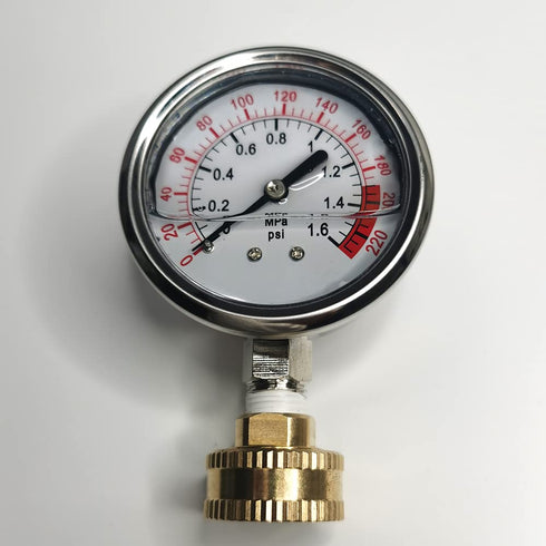 Stainless Steel 304 Liquid Filled Water Pressure Test Gauge - 0-220psi, 2-1/2" Dial Display, Oil Gauge with Female 3/4"