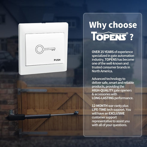 TOPENS TC147 Wall Push Button, Flush Mounted Wired Release Switch for Automatic Gate Opener