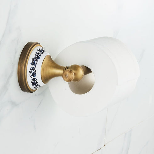 Antique Bronze Brass Toilet Paper Holder, Wall Mounted Bathroom Hardware Accessories with Porcelain Design