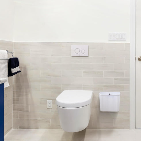 10x9x6 inches 200pcs Sanitary Napkin Receptacle,White Plastic Wall Mounted Tampon Disposal Bin with Lid Feminine