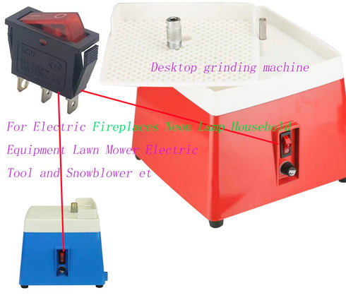 3 Pin 2 Position Red Lighted Rocker Switch for Desktop Grinder, Electric Fireplaces, Household Appliances, Lawn Mower