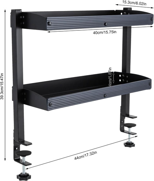 Kathring 2 22 lbs Clamp on Desk Shelf, Tier Desk Extender Side Table with Adjustable Metal Storage Tray Capacity