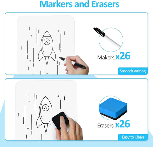 PANDRI 26 Pack Dry Erase LapBoards, Double Sided 12.5 x 9 Inch Whiteboards with Erasers and Markers for Classroom