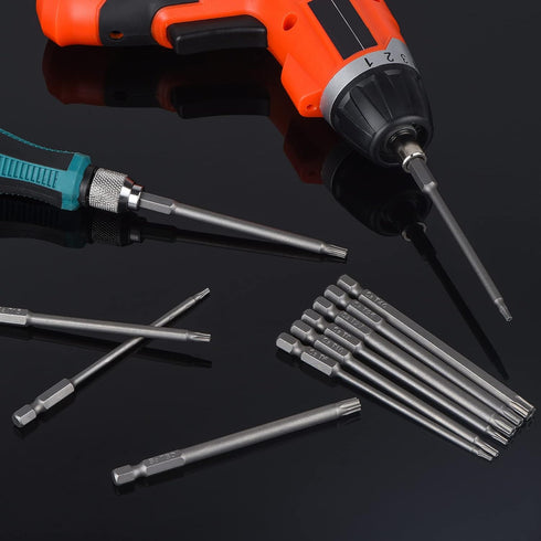 Set 11 4 Inch Set S2 1/4" T6-T40 YDLQWCZ Torx Bit Piece long Security Tamper Proof Star Bit Steel Hex Shank Magnetic