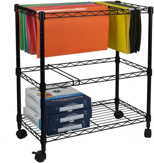 Oceanstar 2-Tier Metal Rolling File Cart, 24 in. L x 12.4 in. W x 28 in. H, Black