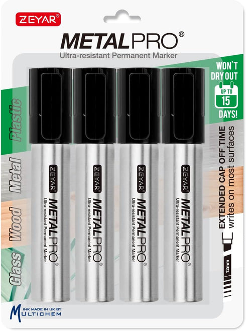 ZEYAR Permanent Markers Pen, JUMBLE Size, Set of 4, Aluminum Barrel, Premium Waterproof & Smear Proof Markers
