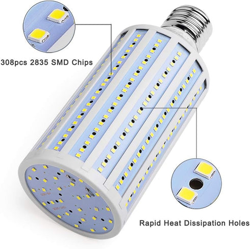 60W LED Corn Light Bulb, Large Mogul E39 Base, 6000-Lumen, 6500K Daylight Cool White for Large Area Lighting