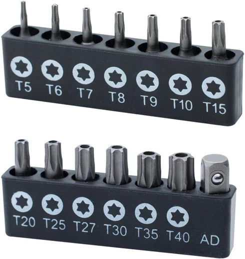 ROTATION 14-Piece Tamper Resistant Star Bits, Chrome Vanadium Steel, T5 - T40 Impact Grade Security Torx Bit Set