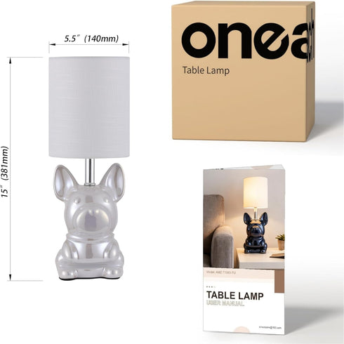 Set 2 4W Bulb EOEYYOYB of Ceramic Table Lamp, Puppy Shape Desk Lamp Cute Bedside Lamp for Nightstand, Living Room