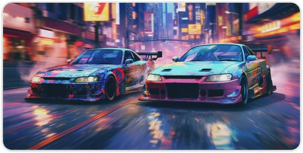 Large Gaming Mouse Pad Extended Keyboard Mat, JDM Car S13 S15 Blue Tokyo Drift Design, 30x60cm