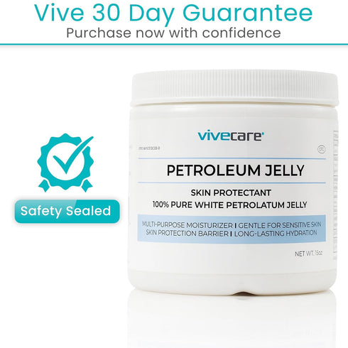 15oz 100% (15oz) Vivecare Petroleum Jelly - Pure White Petrolatum Skin Protectant - Moisturizer for Dry, Cracked Skin