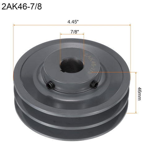 uxcell 2AK46-7/8 V-Belt Sheave, 7/8"Bore, 4.45"OD Double Groove Cast Iron Sheave for 4L or A Belt