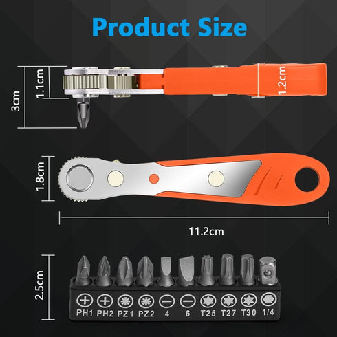Mini Ratchet Wrench,Right Angle Phillips Magnetic Screwdriver for Tight Spaces with 1/4" Drive High Torque Offset Reversible Mini Ratchet Offset Screwdriver for Tight Areas - Mini Ratchet Set by OSDUE