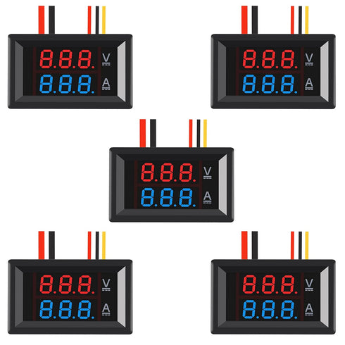 5pcs 0.28" LED Voltmeter Ammeter, Red and Blue Digital Multimeter Display Voltage Current Tester, DC 0-100V