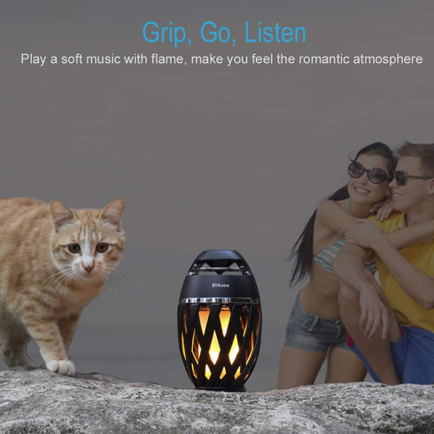 DiKaou LED Flame Outdoor Table Lamp Torch Table Lamp with Blutooth Speaker, Rechargeable Ambience Lantern with Flickers