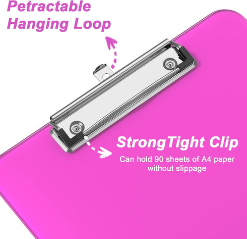Rimilak Plastic Clipboards Set of 6, Translucent Clip Board with Low Profile Metal Clip, 12.5 x 9 Inch