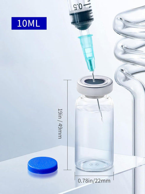 10ml (50 Pack) Glass Vials for Injections, Self-Healing Injection Port, Sterile Empty Vials for Injections with Sealed