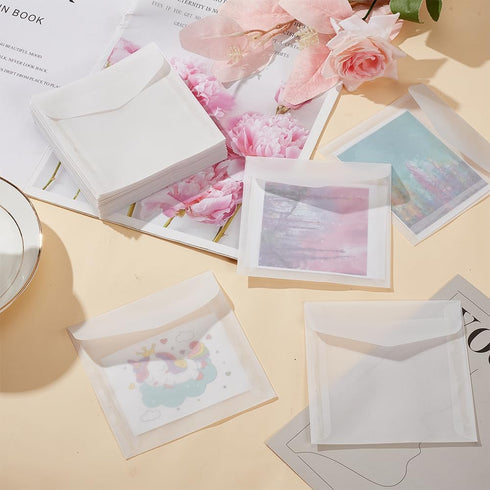 PH PandaHall 50pcs Glassine Envelopes - 4.7x4.7'' White Translucent Paper Envelopes for Weddings & Crafts