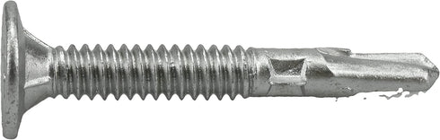 Premium Self-Drilling Metal Screws, Epoxy Coated Steel, Wafer Head Wood to Metal Winged Point Screws, Silver, #10 x 1-7/16 inches, Box of 68 Screws by Power Pro