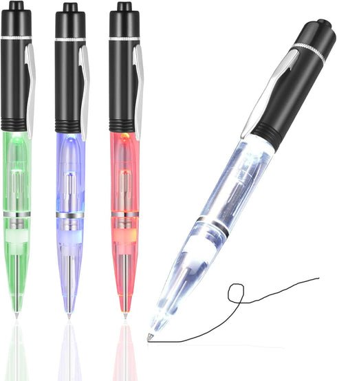 Penyeah Light Up Ballpoint Pens, Black Ink (0.7mm) for Dark Writing, Pack of 4 in White/Red/Green/Blue for Events