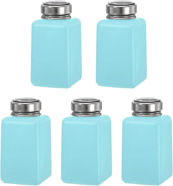 MECCANIXITY 200ml Solvent Alcohol Dispenser, Blue Push Down Pump for Acetone Cleanser, Makeup Remover, 5Pcs