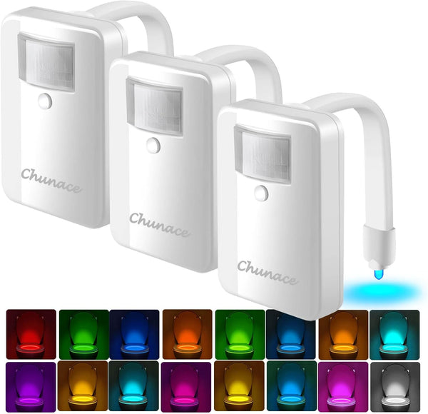 Chunace 3 Pack Toilet Night Lights with Motion Activated Sensor, 16 Colors