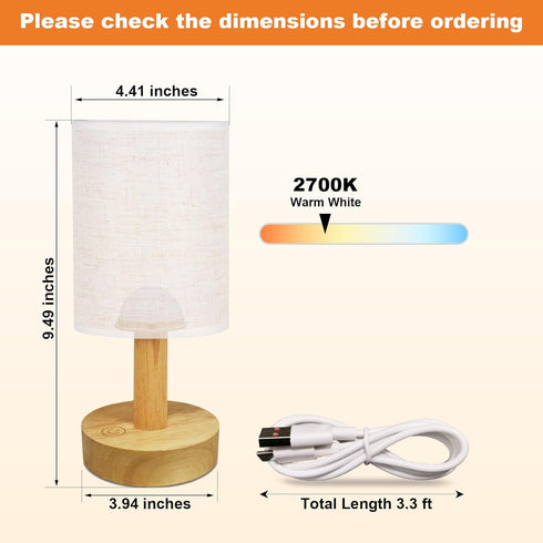 2200mAh 2700K Dimmable Small Cordless Bedside Table Lamp, Rechargeable Battery Powered Lamp with Touch Control, Warm