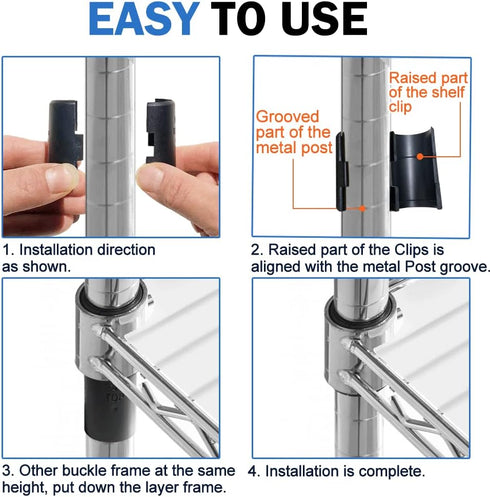 Wire Shelf Clips, 28 Pack Plastic Metal Clips for 1" Post, Black Wire Shelving System Replacements