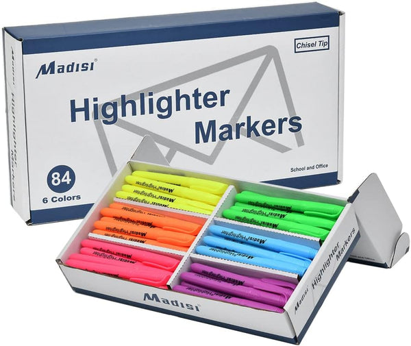 Madisi Highlighters, Chisel Tip, Assorted Colors, Bulk Pack, 84-Count