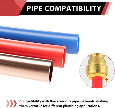 (Pack of 2) EFIED Push Fit Reducing Coupling 1/2" x 3/8", Push-to-Connect Plumbing Fitting with 2 Disconnect Clips