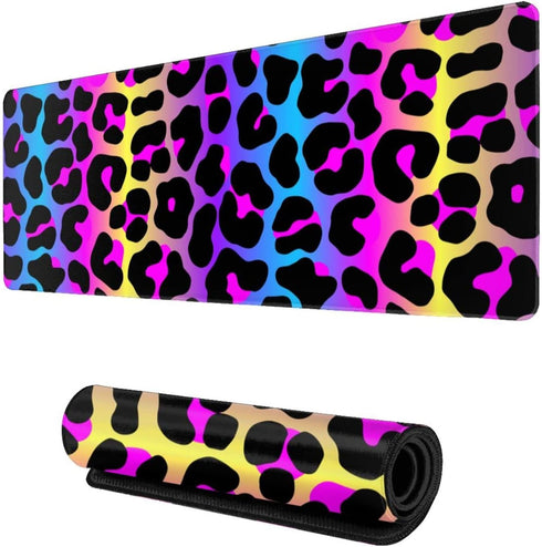 Leopard Neon Animal Print Mouse Pad, XL Large Gaming Mousepad, Long Extended Keyboard Pads for Gaming and Office (31.5