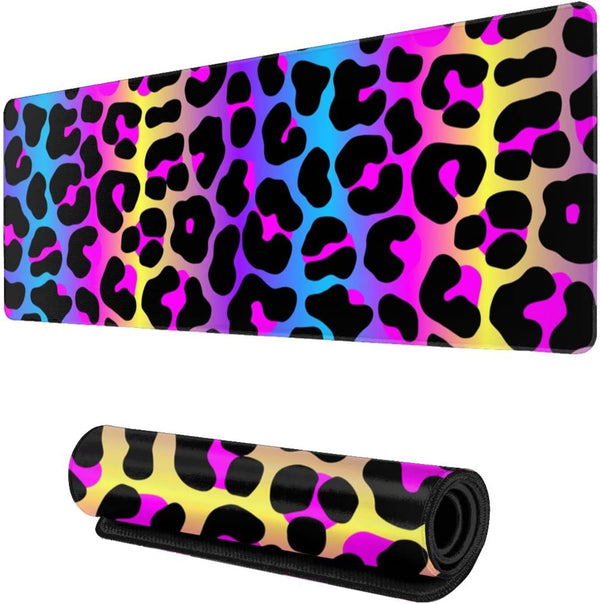 Leopard Neon Animal Print Mouse Pad, XL Large Gaming Mousepad, Long Extended Keyboard Pads for Gaming and Office (31.5