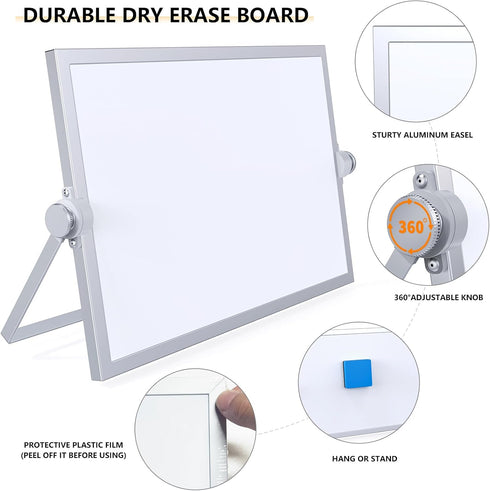 Small Dry Erase White Board, Magnetic Desktop Whiteboard with Stand, Mini Easel Double Sided for Kids Drawing