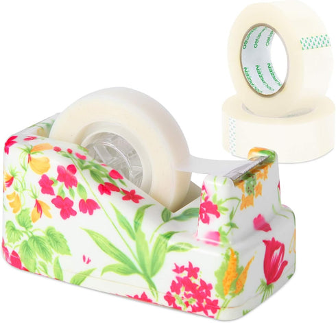 VIBRANZ-LAB Cute Tape Dispenser, Fun Desk Accessories, Floral Tape Dispenser, Cute Office Supplies for Women, Weighted