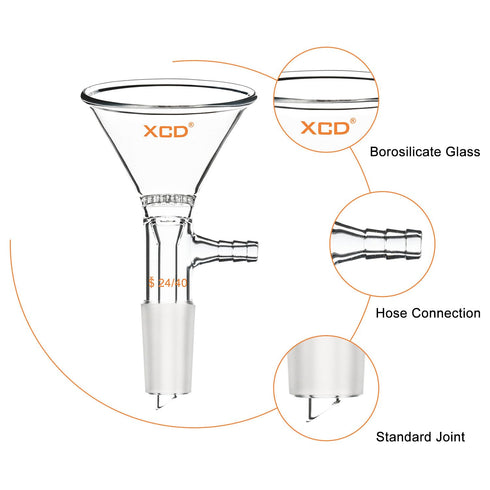 Glass Filter Funnel, Borosilicate Glass Suction Funnel with 75 mm Top Outer Dimension and 24/40 Inner Joint