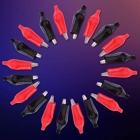 20pcs 28MM Metal Clip, Crocodile Electrical Clamp for Testing Probe Meter, Black & Red PVC Sleeve