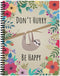 Softcover Be Happy 8.5" x 11" Funny Sloth Spiral Notebook/Journal, 120 Wide Ruled Pages, Durable Gloss Laminated Cover,