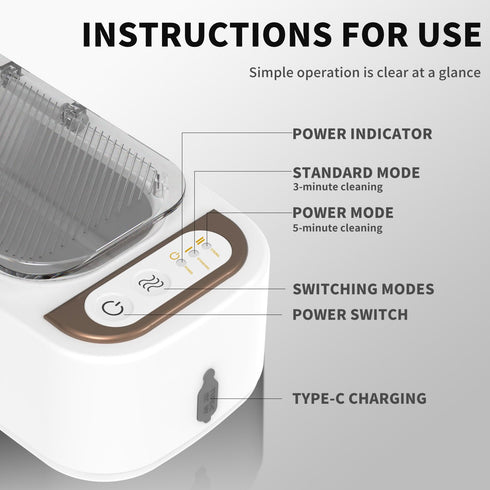 Ultrasonic Jewelry Cleaner, 48KHz Professional Chargeable Ultrasonic Cleaner with Digital Timer for Eyeglasses, Watch,